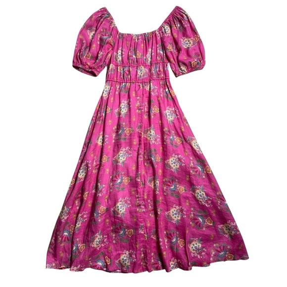 Spell & The Gypsy Pink Floral Solstice Linen Soiree Midi Dress Womens M - Picture 8 of 8
